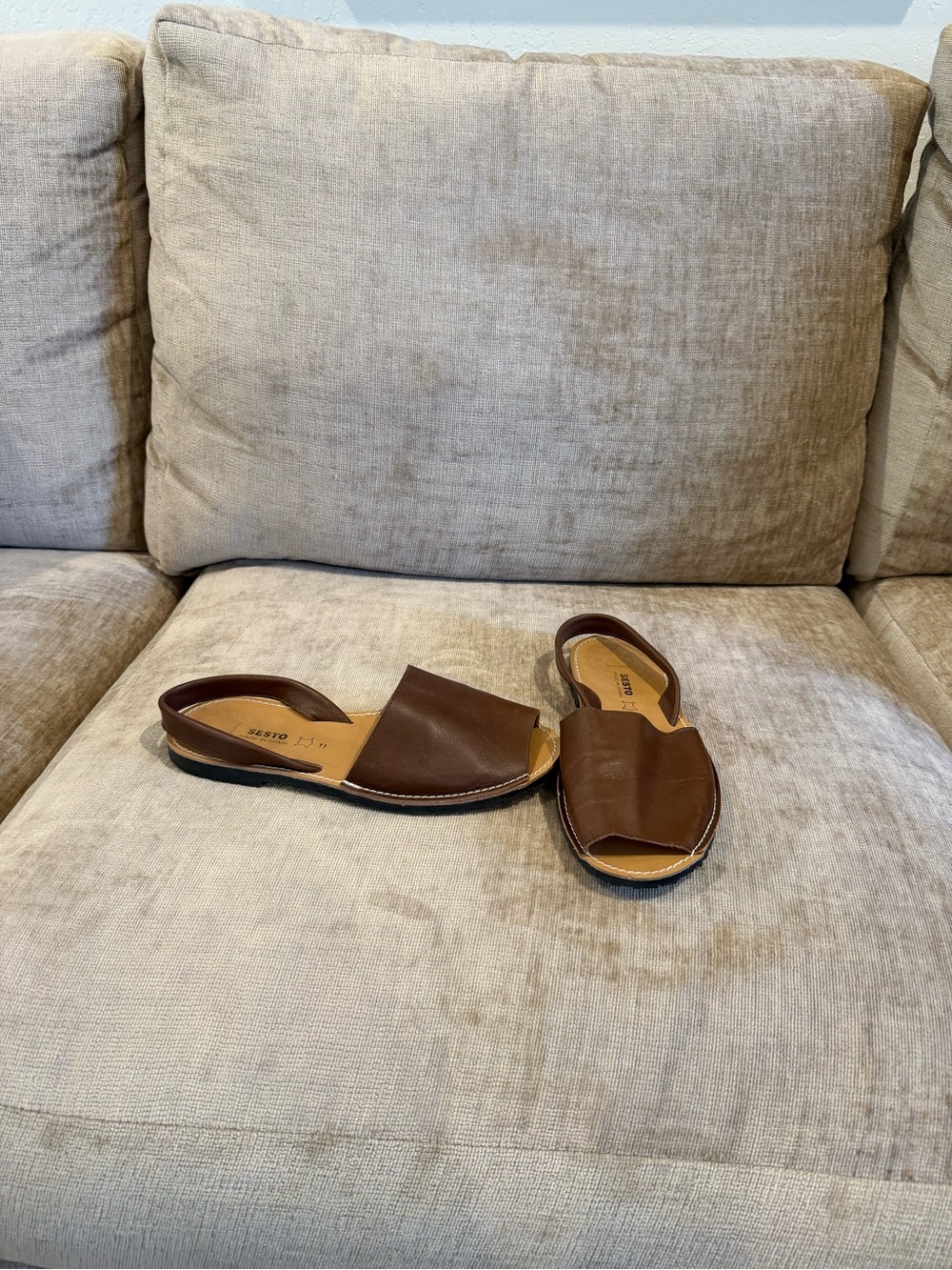 Sesto Meucci Brown Leather Open-Toe Slingback Sandals